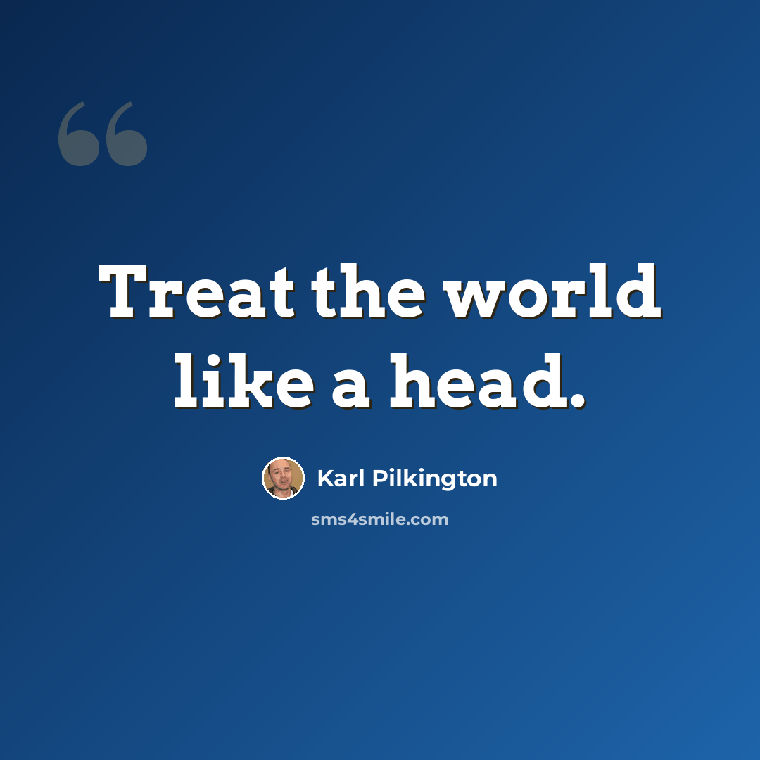 “Treat the world like a head.” quote by Karl Pilkington
