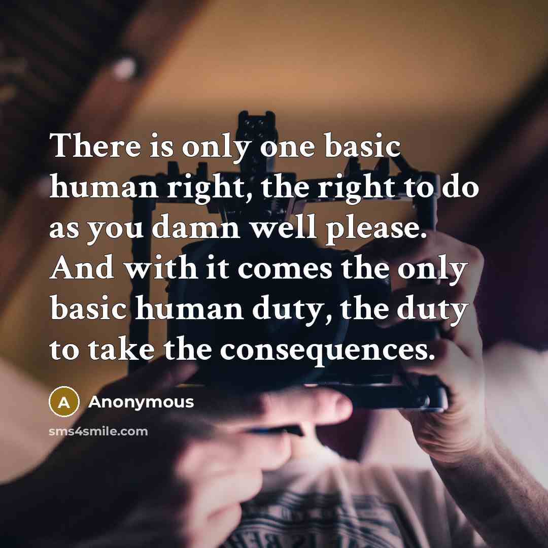 “There is only one basic human right, the right to do as you damn well please. And with it comes the only basic human duty, the duty to take the consequences.” quote by Anonymous