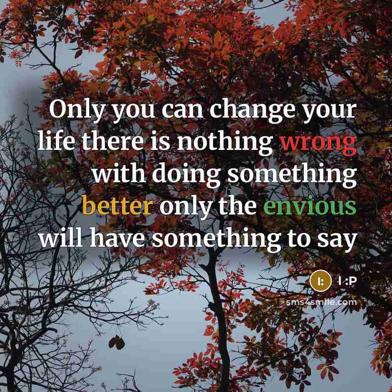 “Only you can change your life there is nothing wrong with doing something better only the envious will have something to say” quote by I :P