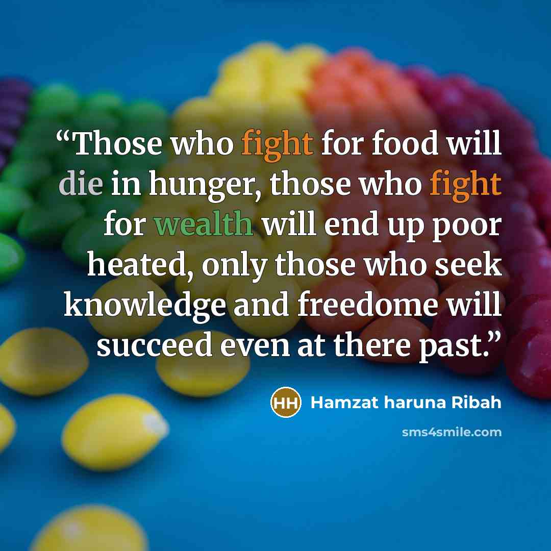 “Those who fight for food will die in hunger, those who fight for wealth will end up poor heated, only those who seek knowledge and freedome will succeed even at there past.” quote by Hamzat Haruna Ribah