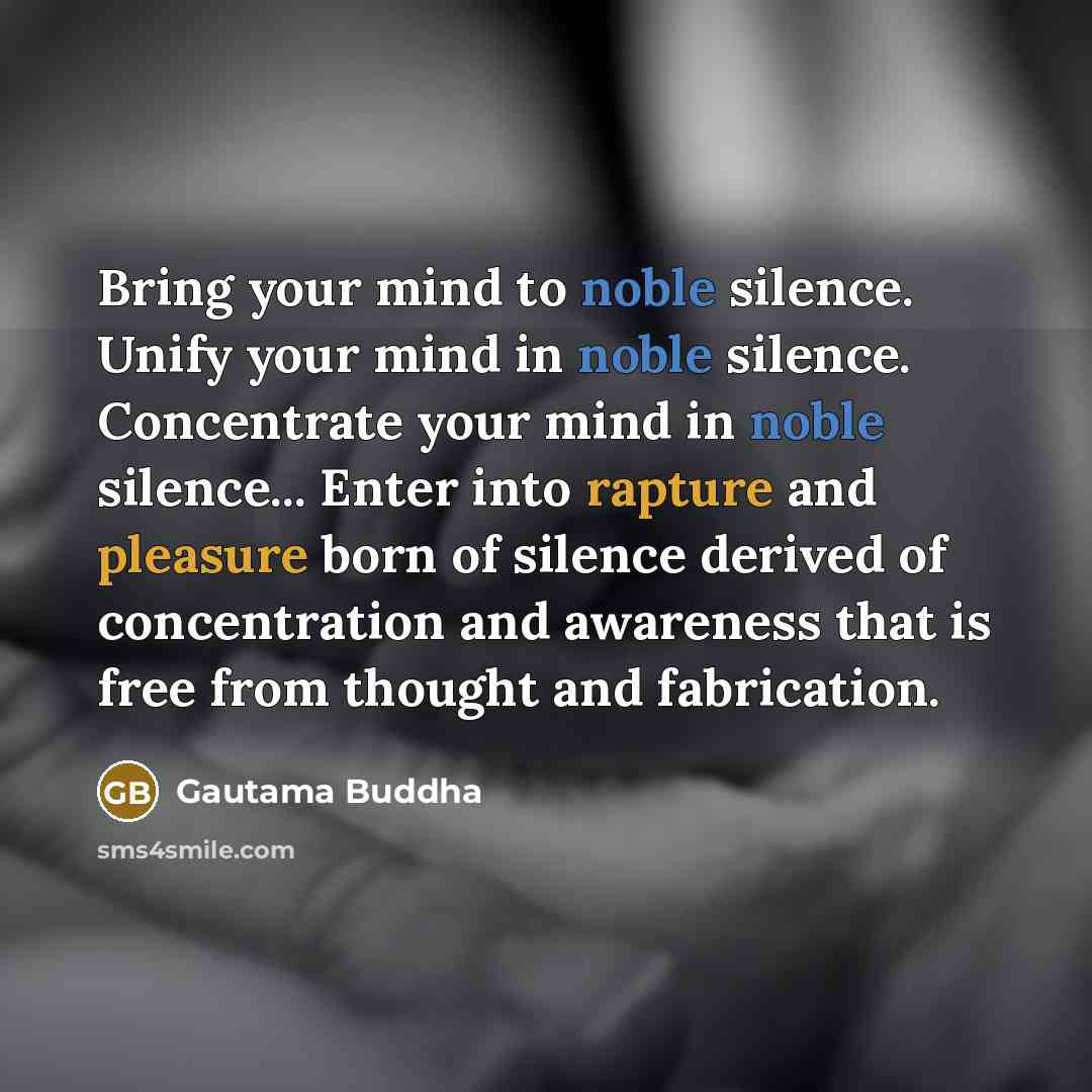 “Bring your mind to noble silence. Unify your mind in noble silence. Concentrate your mind in noble silence... Enter into rapture and pleasure born of silence derived of concentration and awareness that is free from thought and fabrication.” quote by Gautama Buddha