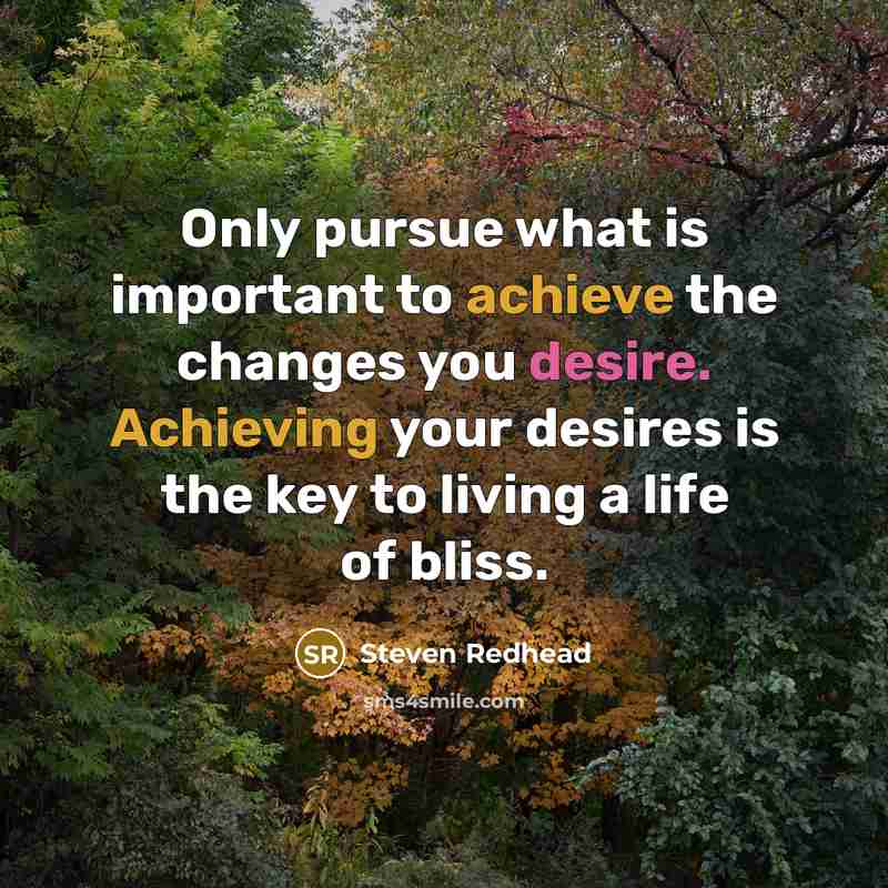 “Only pursue what is important to achieve the changes you desire. Achieving your desires is the key to living a life of bliss.” quote by Steven Redhead