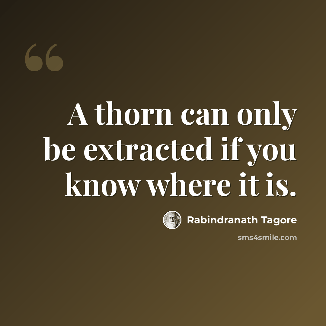 “A thorn can only be extracted if you know where it is.” quote by Rabindranath Tagore