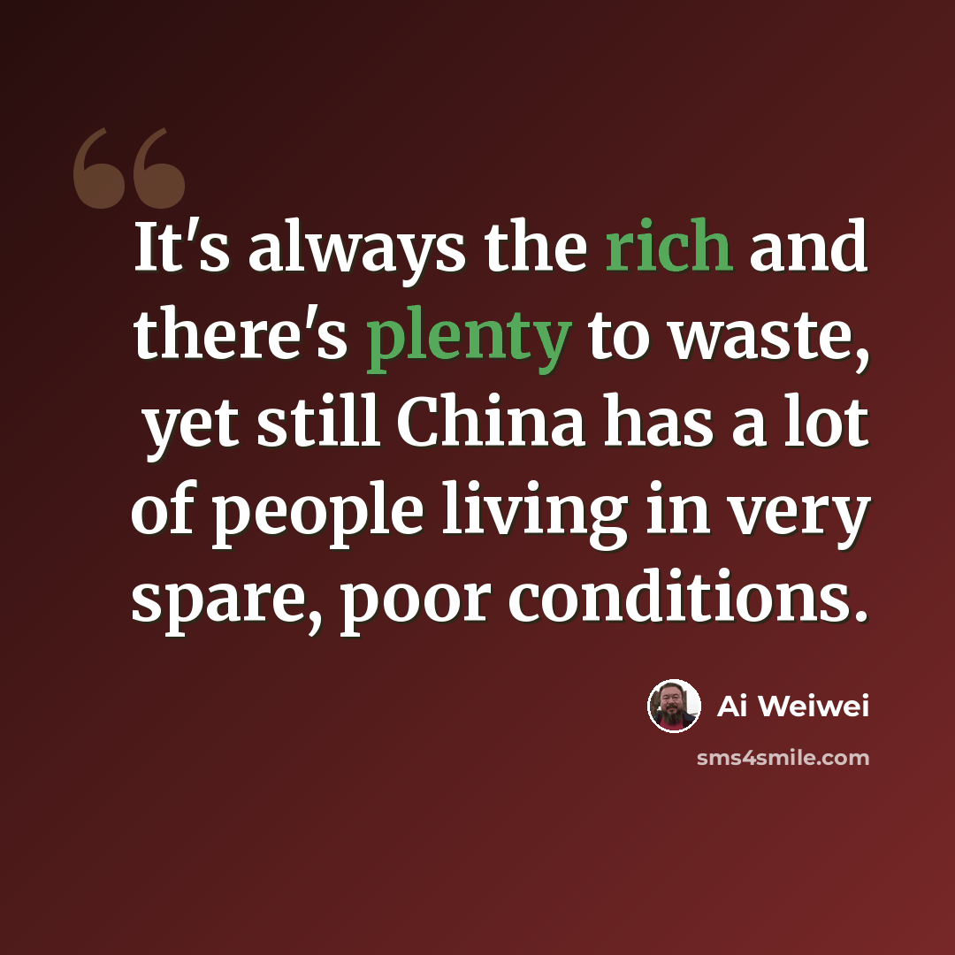 “It's always the rich and there's plenty to waste, yet still China has a lot of people living in very spare, poor conditions.” quote by Ai Weiwei