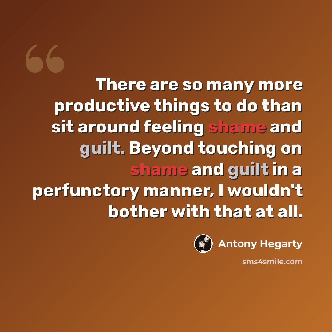 “There are so many more productive things to do than sit around feeling shame and guilt. Beyond touching on shame and guilt in a perfunctory manner, I wouldn't bother with that at all.” quote by Antony Hegarty