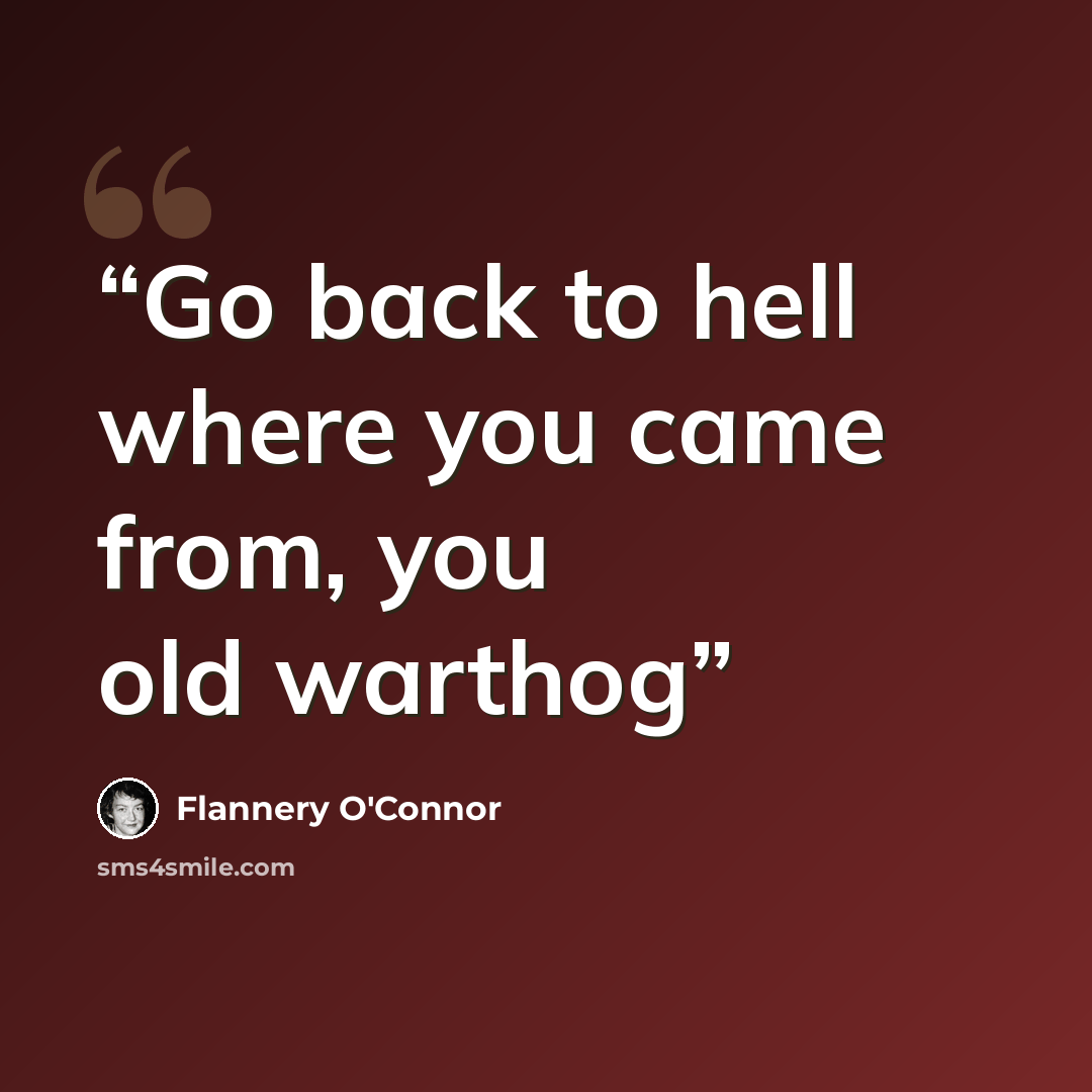 “Go back to hell where you came from, you old warthog” quote by Flannery O'Connor