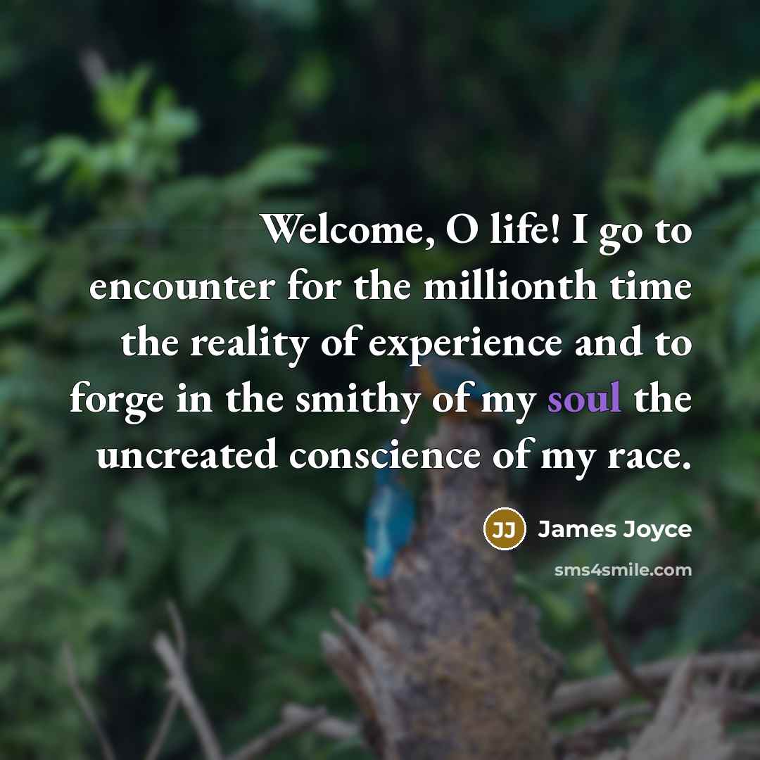 “Welcome, O life! I go to encounter for the millionth time the reality of experience and to forge in the smithy of my soul the uncreated conscience of my race.” quote by James Joyce