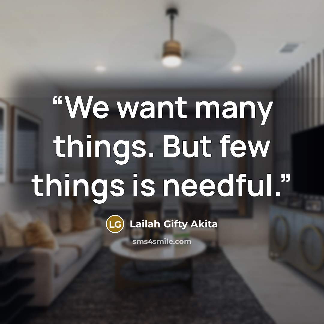 “We want many things. But few things is needful.” quote by Lailah Gifty Akita