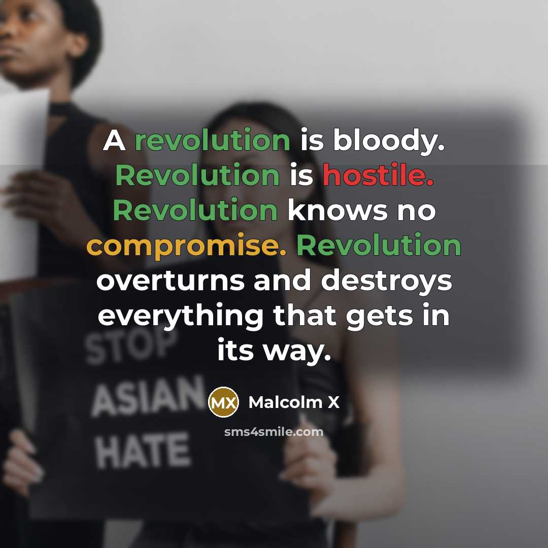 “A revolution is bloody. Revolution is hostile. Revolution knows no compromise. Revolution overturns and destroys everything that gets in its way.” quote by Malcolm X