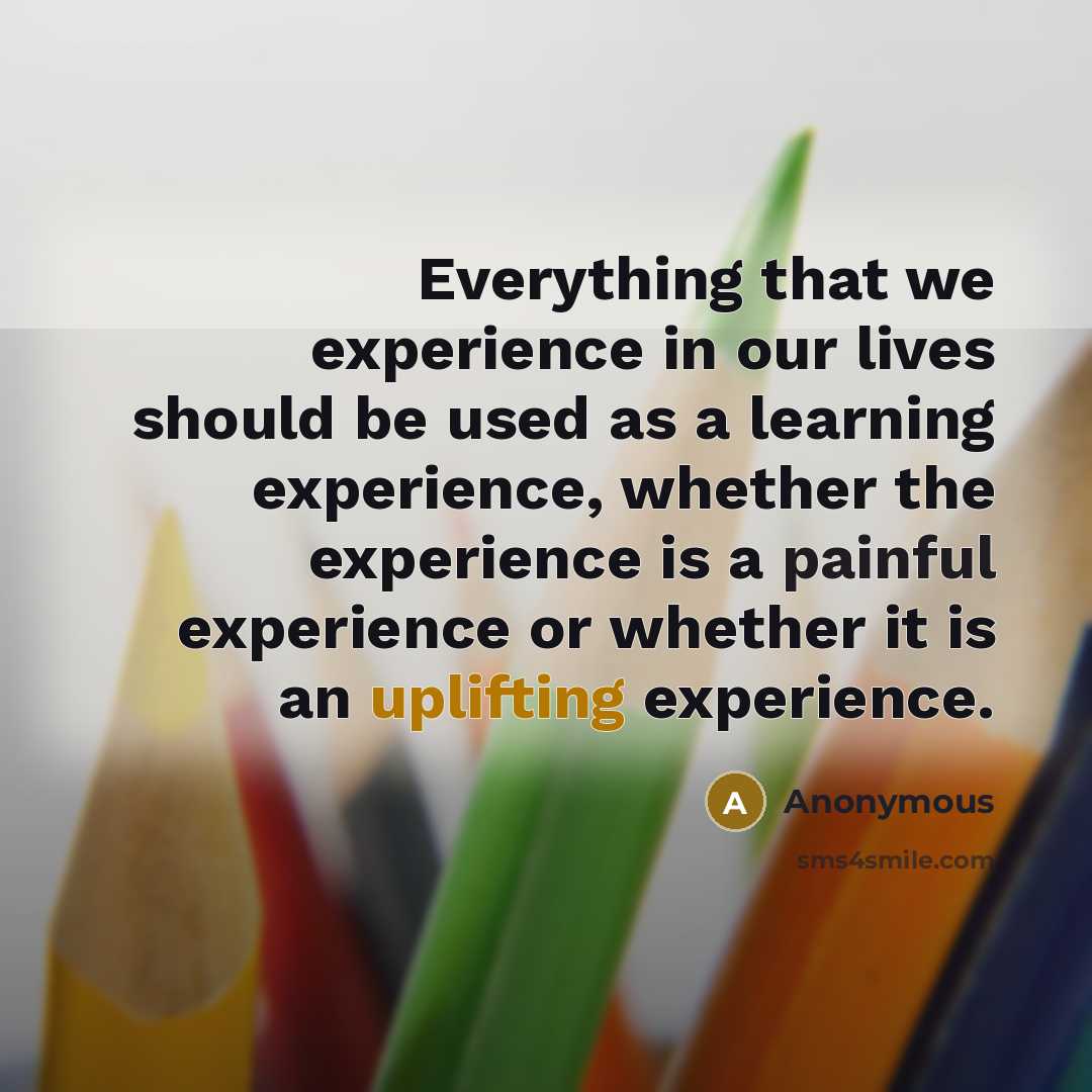 “Everything that we experience in our lives should be used as a learning experience, whether the experience is a painful experience or whether it is an uplifting experience.” quote by Anonymous