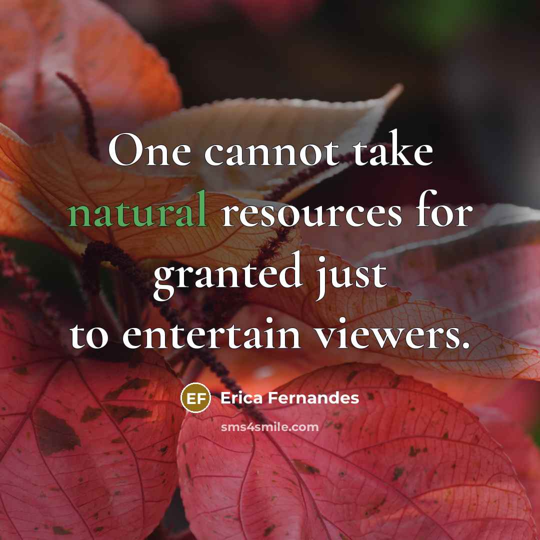 “One cannot take natural resources for granted just to entertain viewers.” quote by Erica Fernandes
