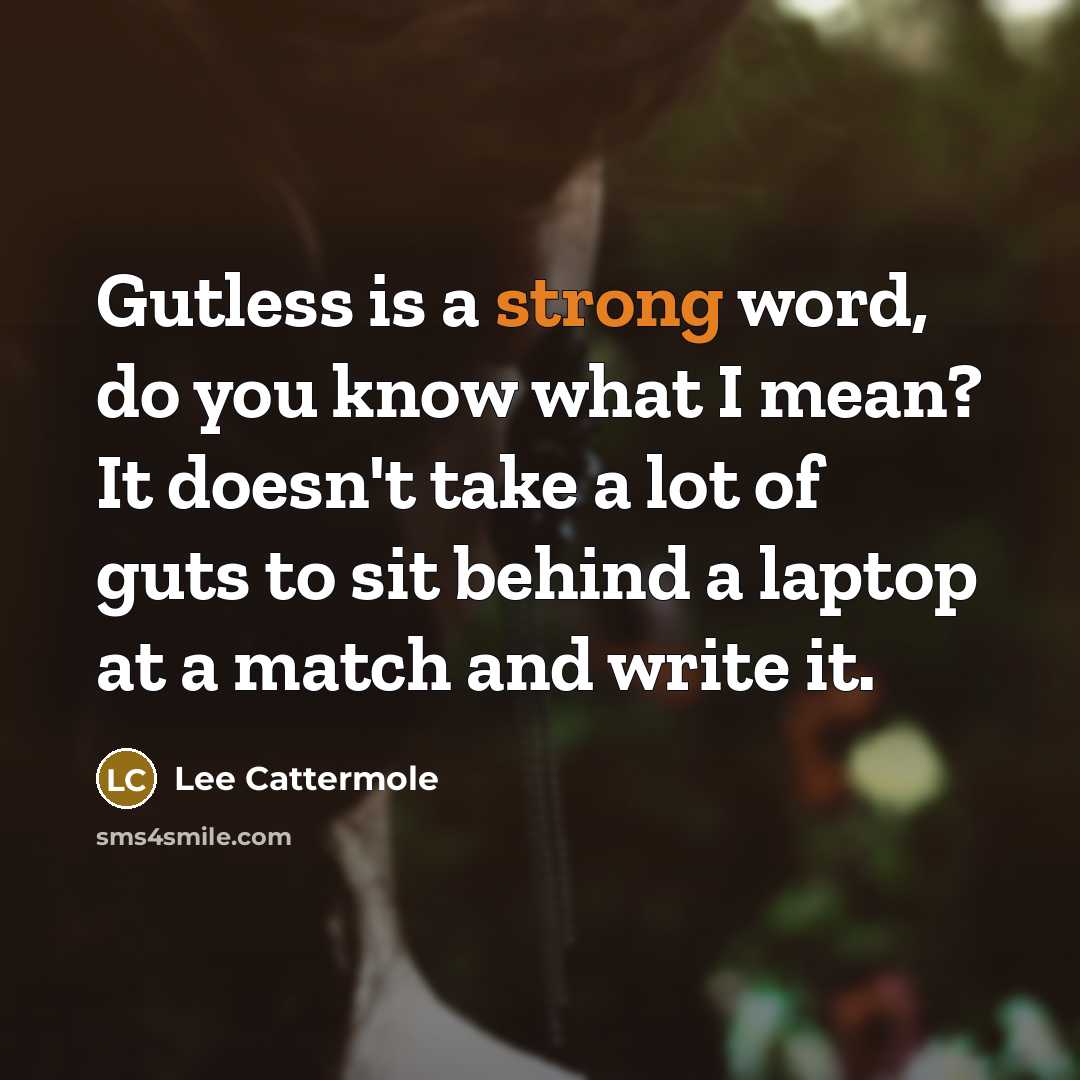 “Gutless is a strong word, do you know what I mean? It doesn't take a lot of guts to sit behind a laptop at a match and write it.” quote by Lee Cattermole