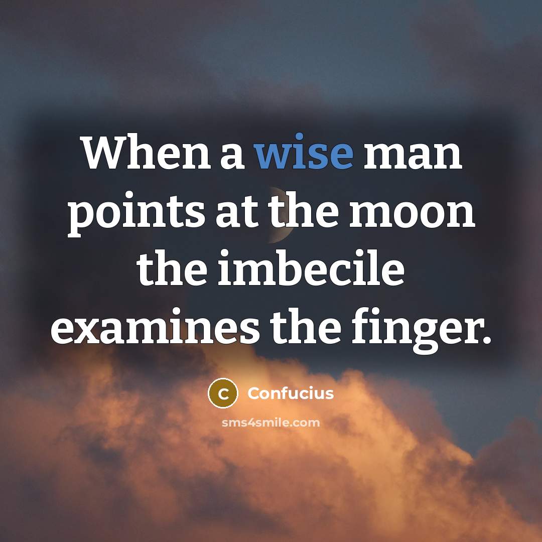 “When a wise man points at the moon the imbecile examines the finger.” quote by Confucius