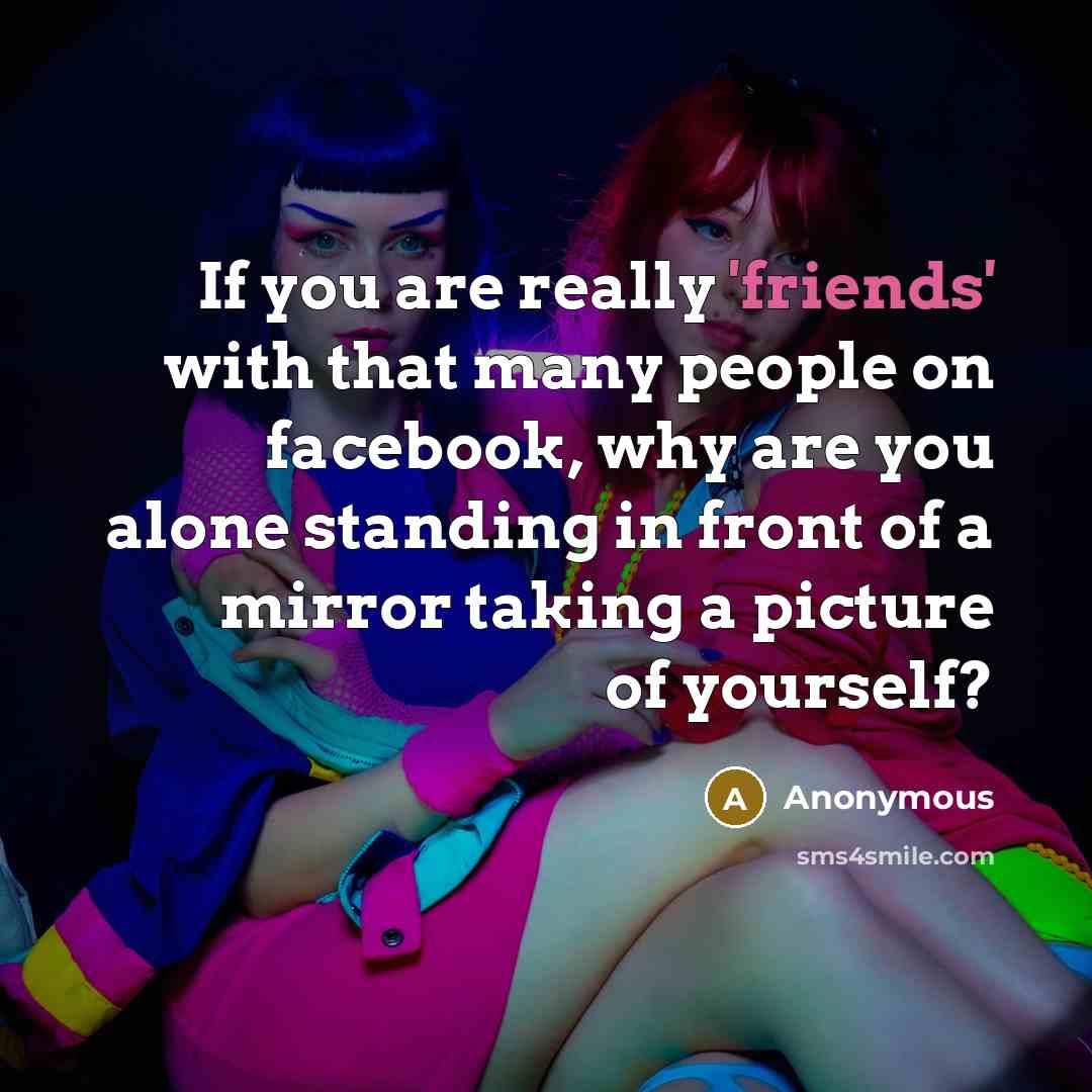 “If you are really 'friends' with that many people on facebook, why are you alone standing in front of a mirror taking a picture of yourself?” quote by Anonymous