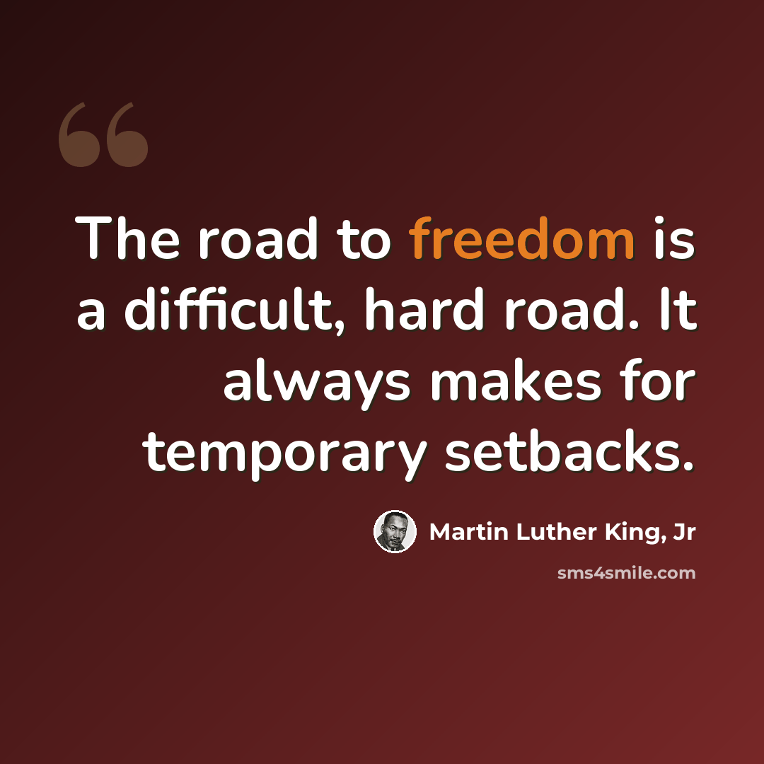 “The road to freedom is a difficult, hard road. It always makes for temporary setbacks.” quote by Martin Luther King, Jr