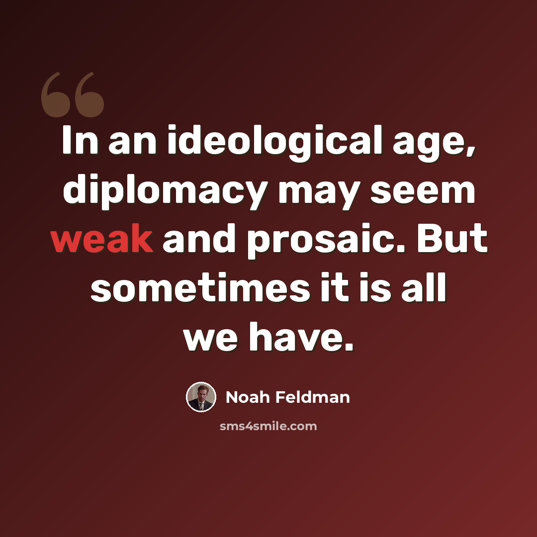 “In an ideological age, diplomacy may seem weak and prosaic. But sometimes it is all we have.” quote by Noah Feldman
