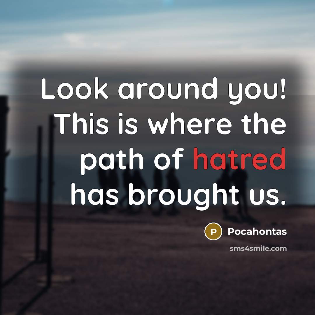 “Look around you! This is where the path of hatred has brought us.” quote by Pocahontas