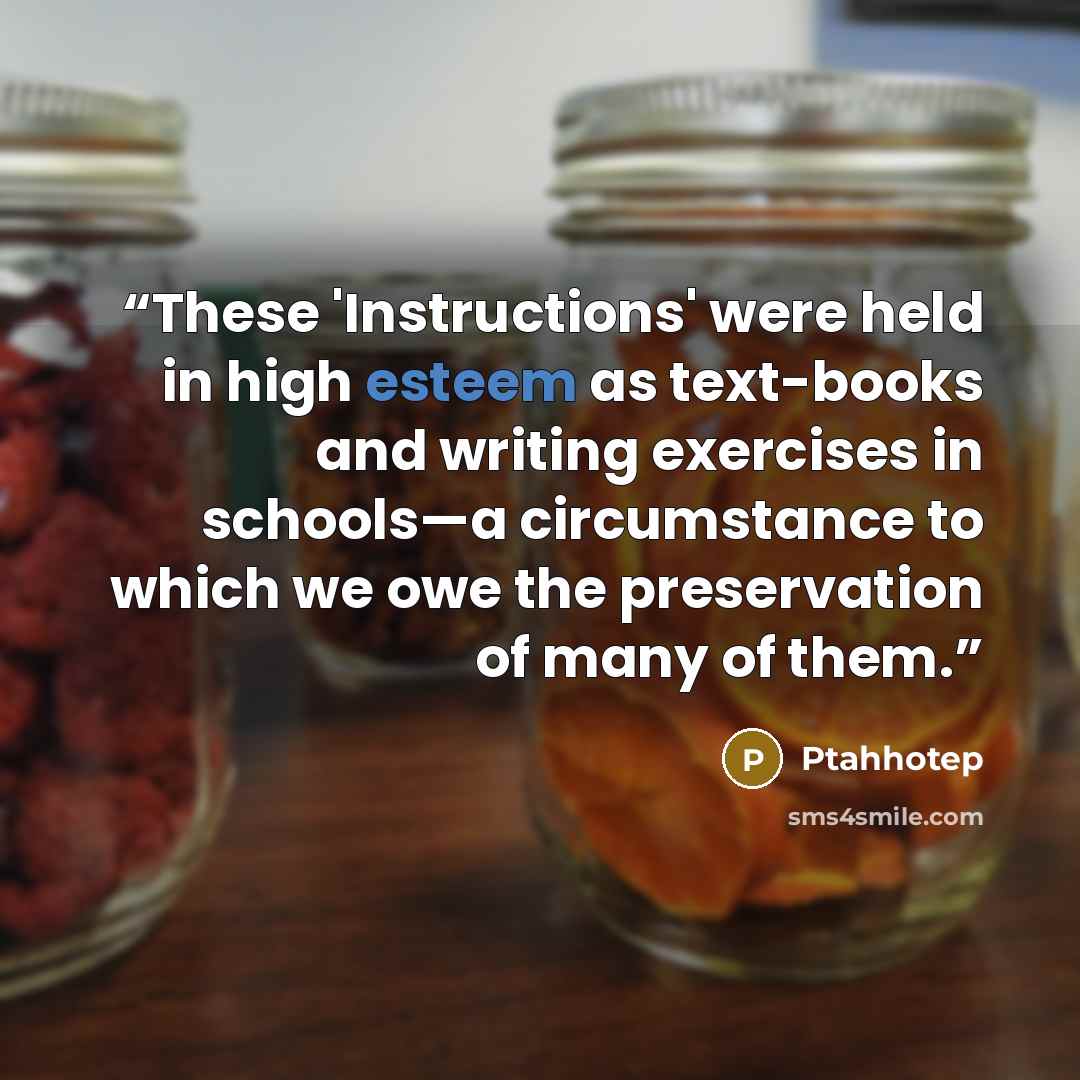 “These 'Instructions' were held in high esteem as text-books and writing exercises in schools—a circumstance to which we owe the preservation of many of them.” quote by Ptahhotep