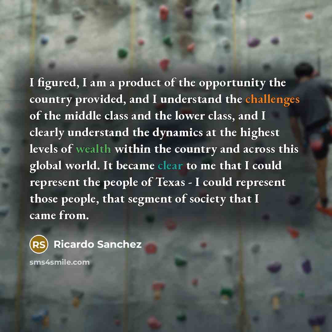“I figured, I am a product of the opportunity the country provided, and I understand the challenges of the middle class and the lower class, and I clearly understand the dynamics at the highest levels of wealth within the country and across this global world. It became clear to me that I could…” quote by Ricardo Sanchez