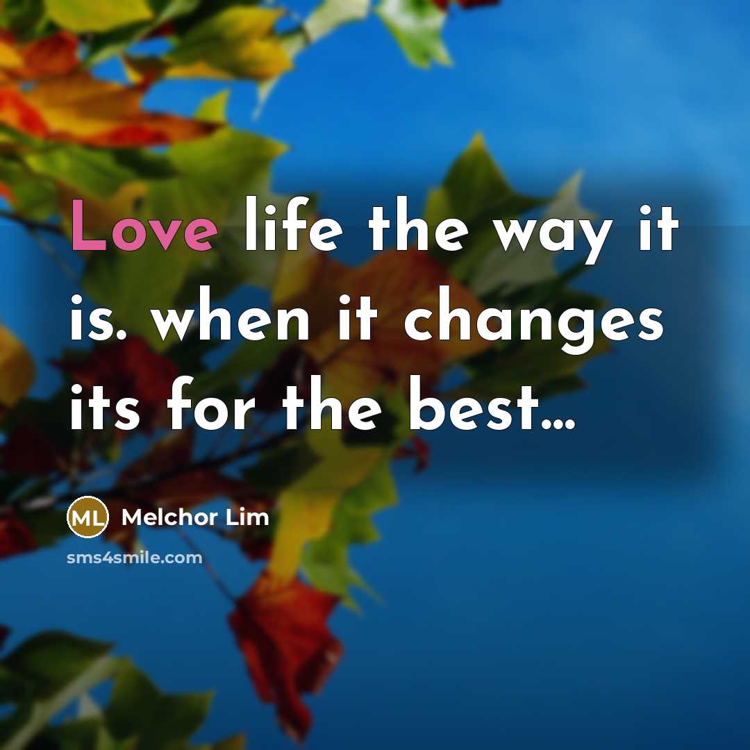 “Love life the way it is. when it changes its for the best...” quote by Melchor Lim