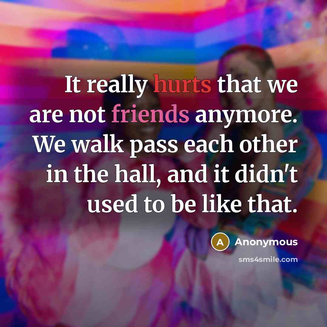 “It really hurts that we are not friends anymore. We walk pass each other in the hall, and it didn't used to be like that.” quote by Anonymous