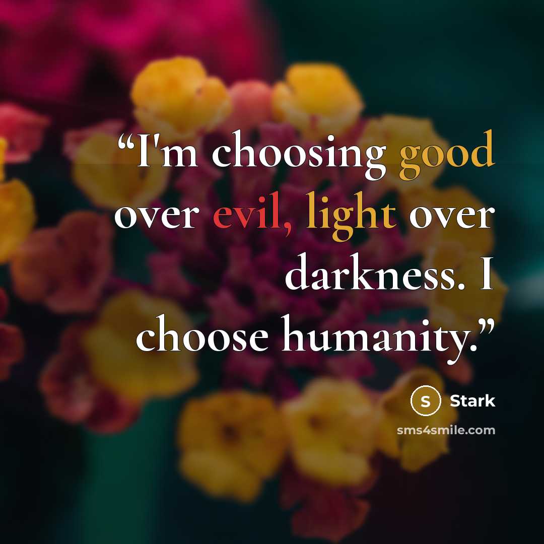 “I'm choosing good over evil, light over darkness. I choose humanity.” quote by Stark
