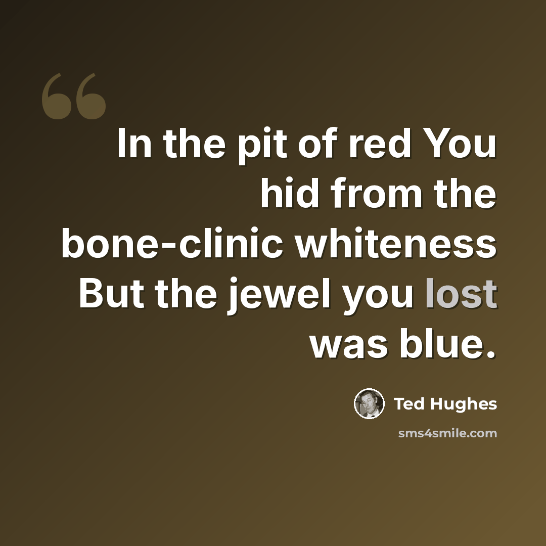 “In the pit of red You hid from the bone-clinic whiteness But the jewel you lost was blue.” quote by Ted Hughes
