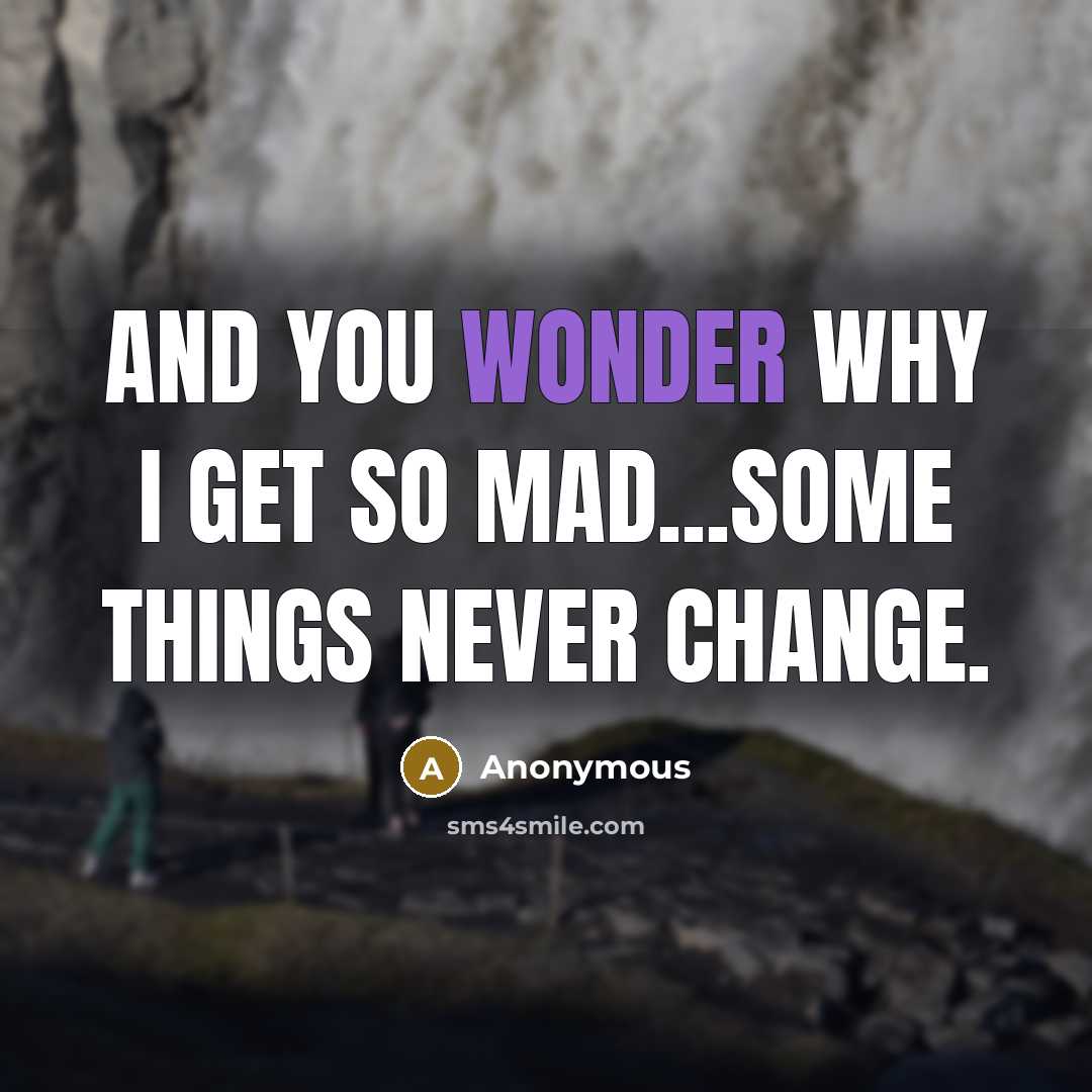“And you wonder why I get so mad...some things never change.” quote by Anonymous