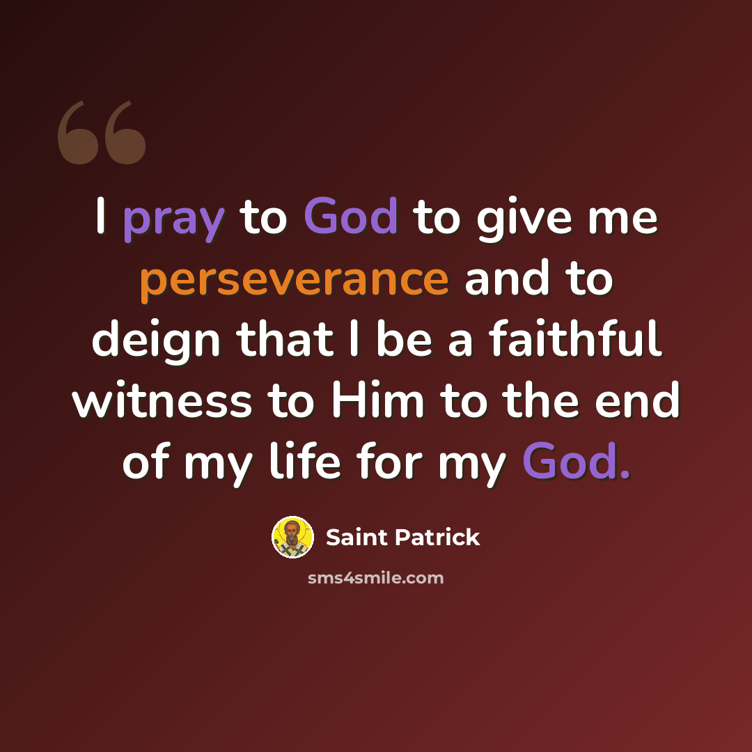 “I pray to God to give me perseverance and to deign that I be a faithful witness to Him to the end of my life for my God.” quote by Saint Patrick