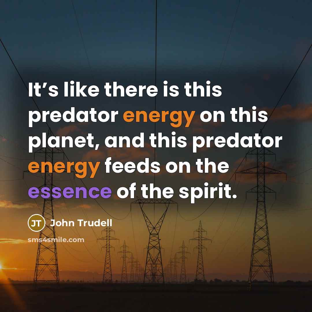 “It’s like there is this predator energy on this planet, and this predator energy feeds on the essence of the spirit.” quote by John Trudell