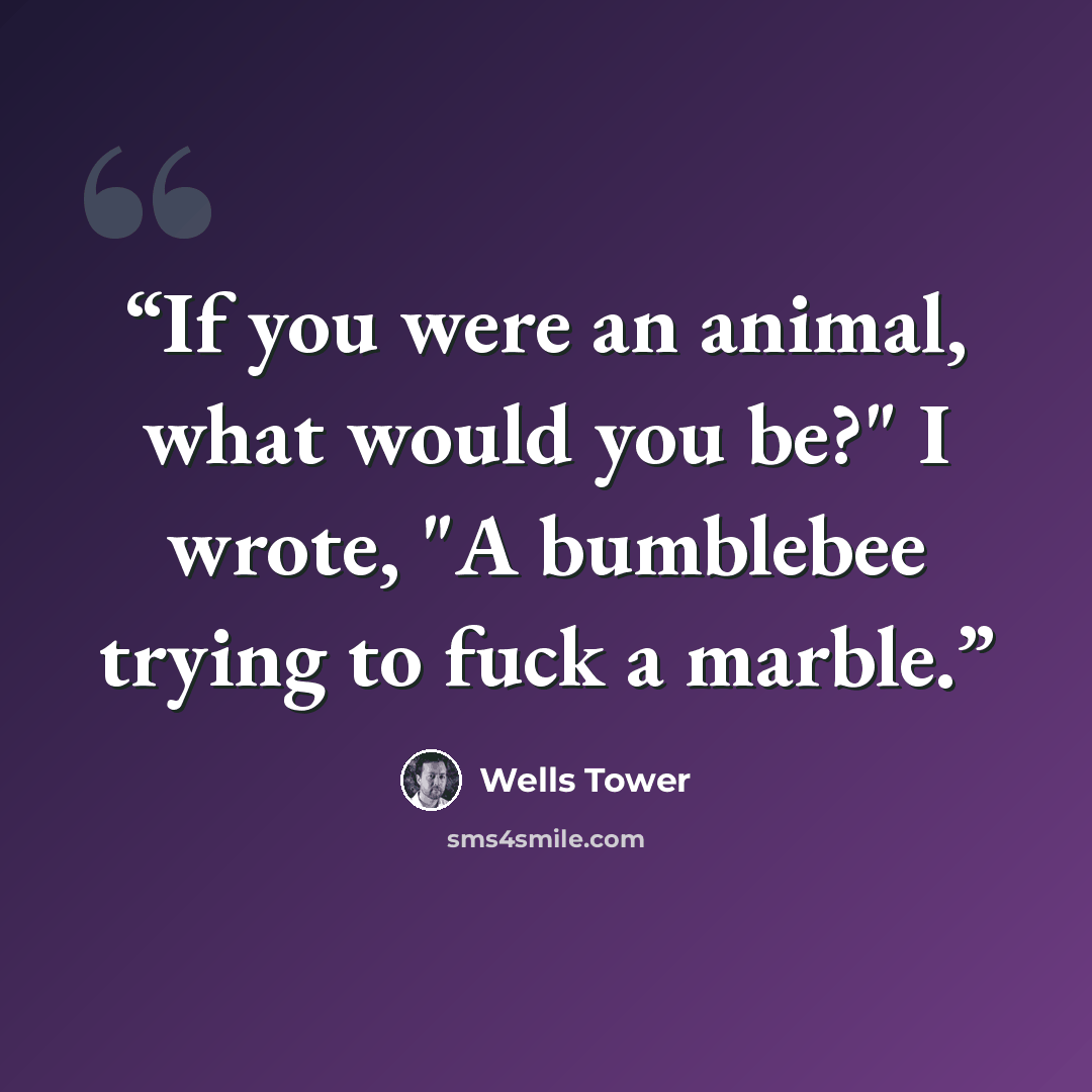 “If you were an animal, what would you be?" I wrote, "A bumblebee trying to fuck a marble.” quote by Wells Tower