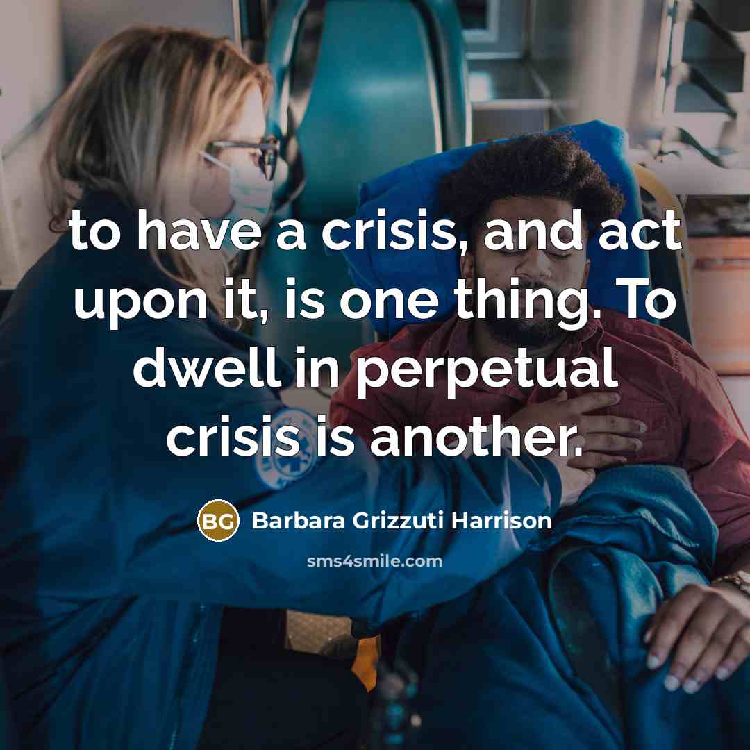 “to have a crisis, and act upon it, is one thing. To dwell in perpetual crisis is another.” quote by Barbara Grizzuti Harrison