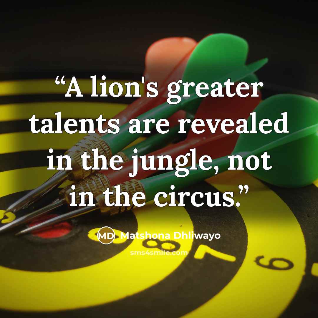 “A lion's greater talents are revealed in the jungle, not in the circus.” quote by Matshona Dhliwayo