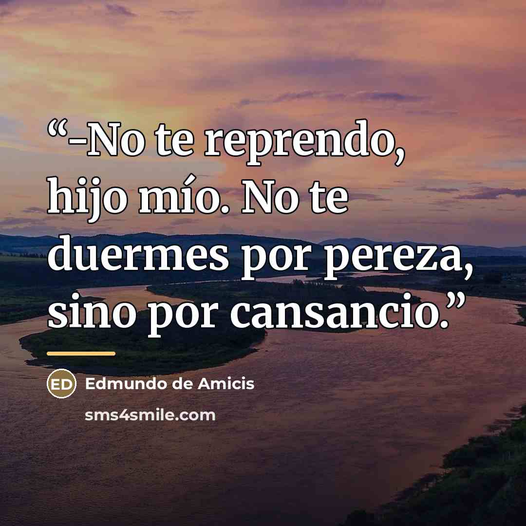 “-No te reprendo, hijo mío. No te duermes por pereza, sino por cansancio.” quote by Edmundo de Amicis