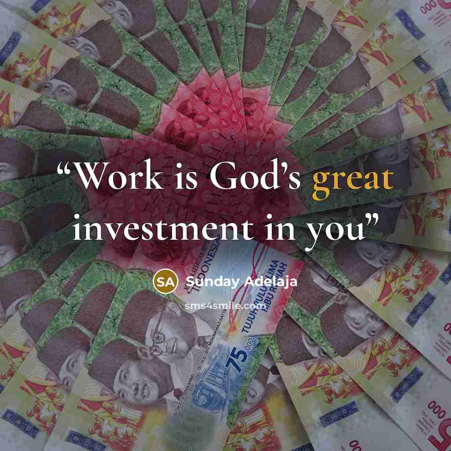 “Work is God’s great investment in you” quote by Sunday Adelaja