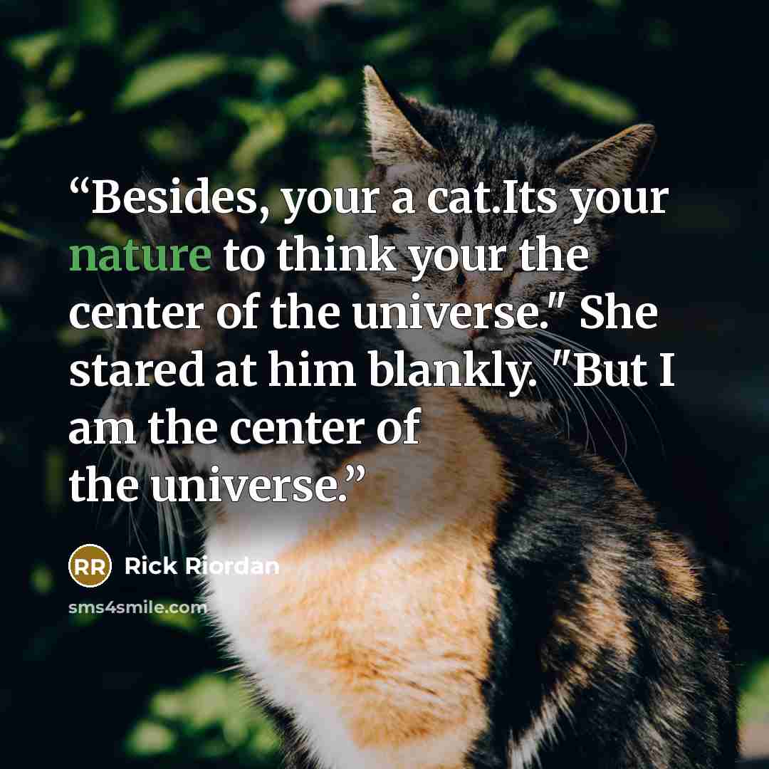 “Besides, your a cat.Its your nature to think your the center of the universe." She stared at him blankly. "But I am the center of the universe.” quote by Rick Riordan