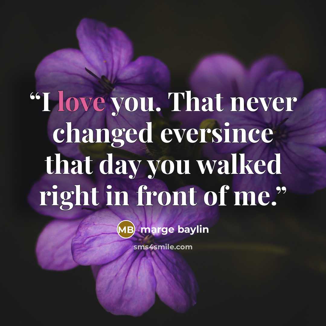 “I love you. That never changed eversince that day you walked right in front of me.” quote by marge baylin