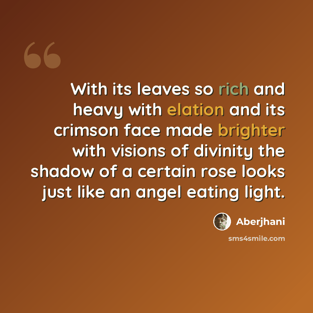 “With its leaves so rich and heavy with elation and its crimson face made brighter with visions of divinity the shadow of a certain rose looks just like an angel eating light.” quote by Aberjhani