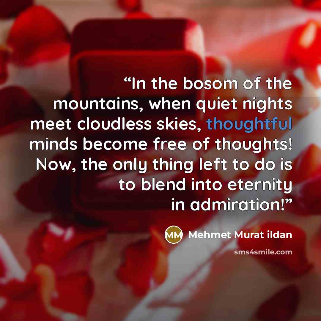 “In the bosom of the mountains, when quiet nights meet cloudless skies, thoughtful minds become free of thoughts! Now, the only thing left to do is to blend into eternity in admiration!” quote by Mehmet Murat ildan