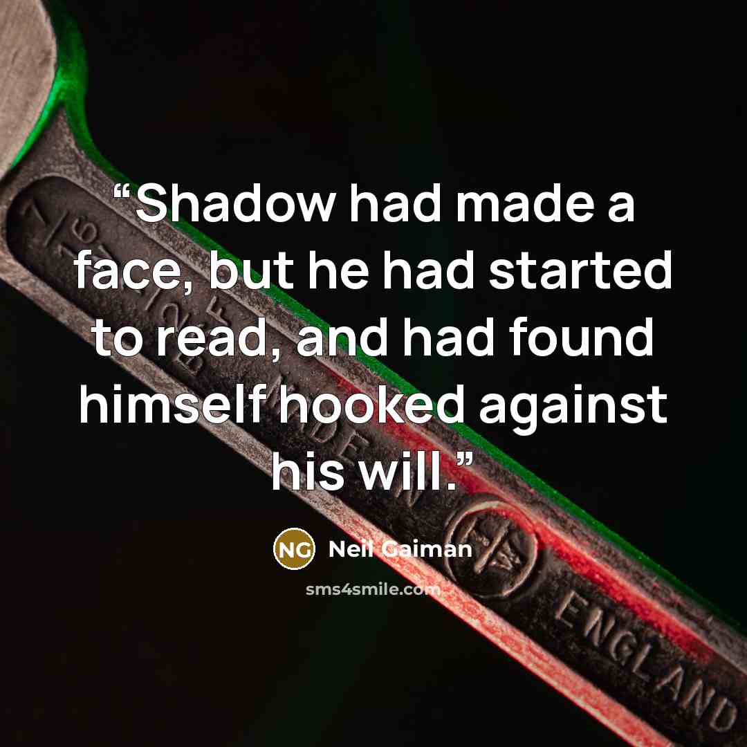 “Shadow had made a face, but he had started to read, and had found himself hooked against his will.” quote by Neil Gaiman