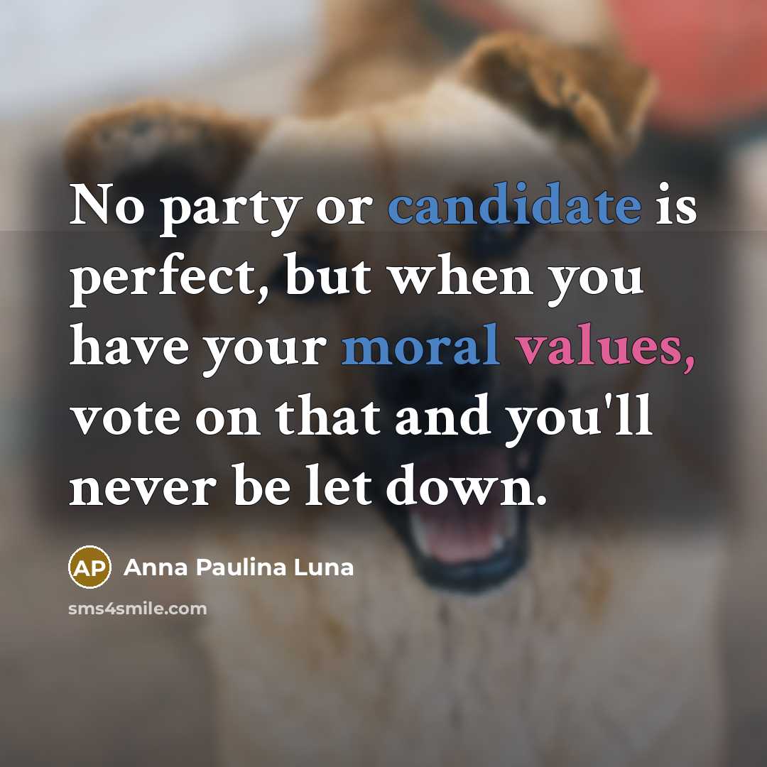 “No party or candidate is perfect, but when you have your moral values, vote on that and you'll never be let down.” quote by Anna Paulina Luna
