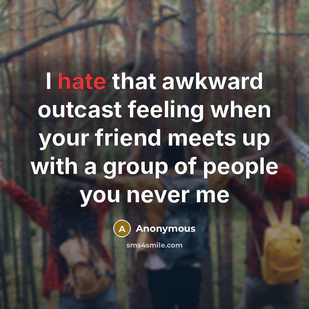 “I hate that awkward outcast feeling when your friend meets up with a group of people you never me” quote by Anonymous