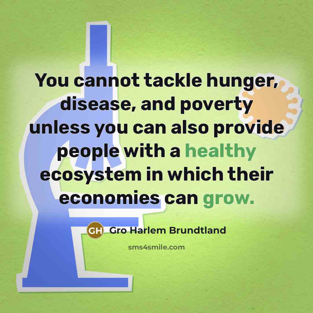 “You cannot tackle hunger, disease, and poverty unless you can also provide people with a healthy ecosystem in which their economies can grow.” quote by Gro Harlem Brundtland