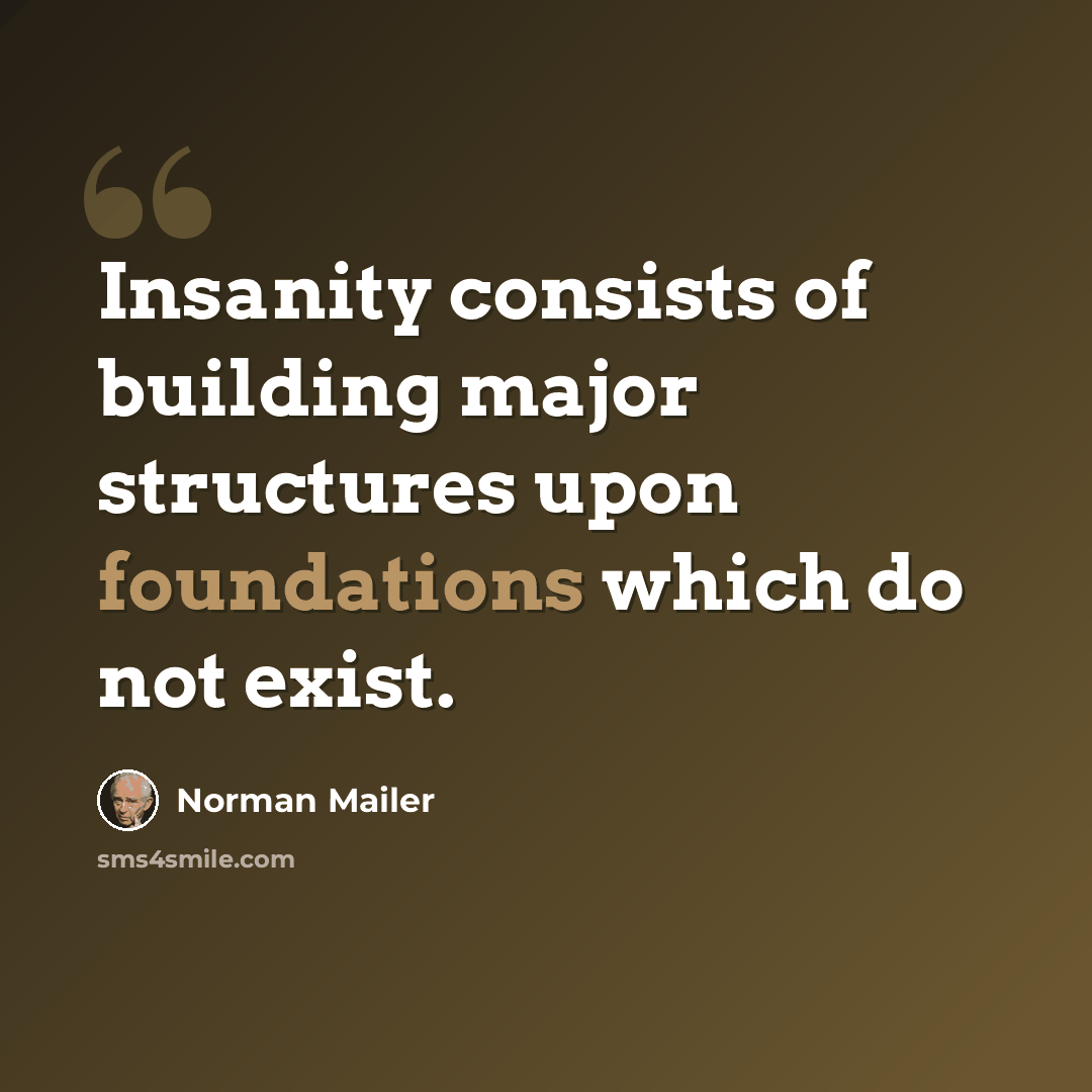 “Insanity consists of building major structures upon foundations which do not exist.” quote by Norman Mailer