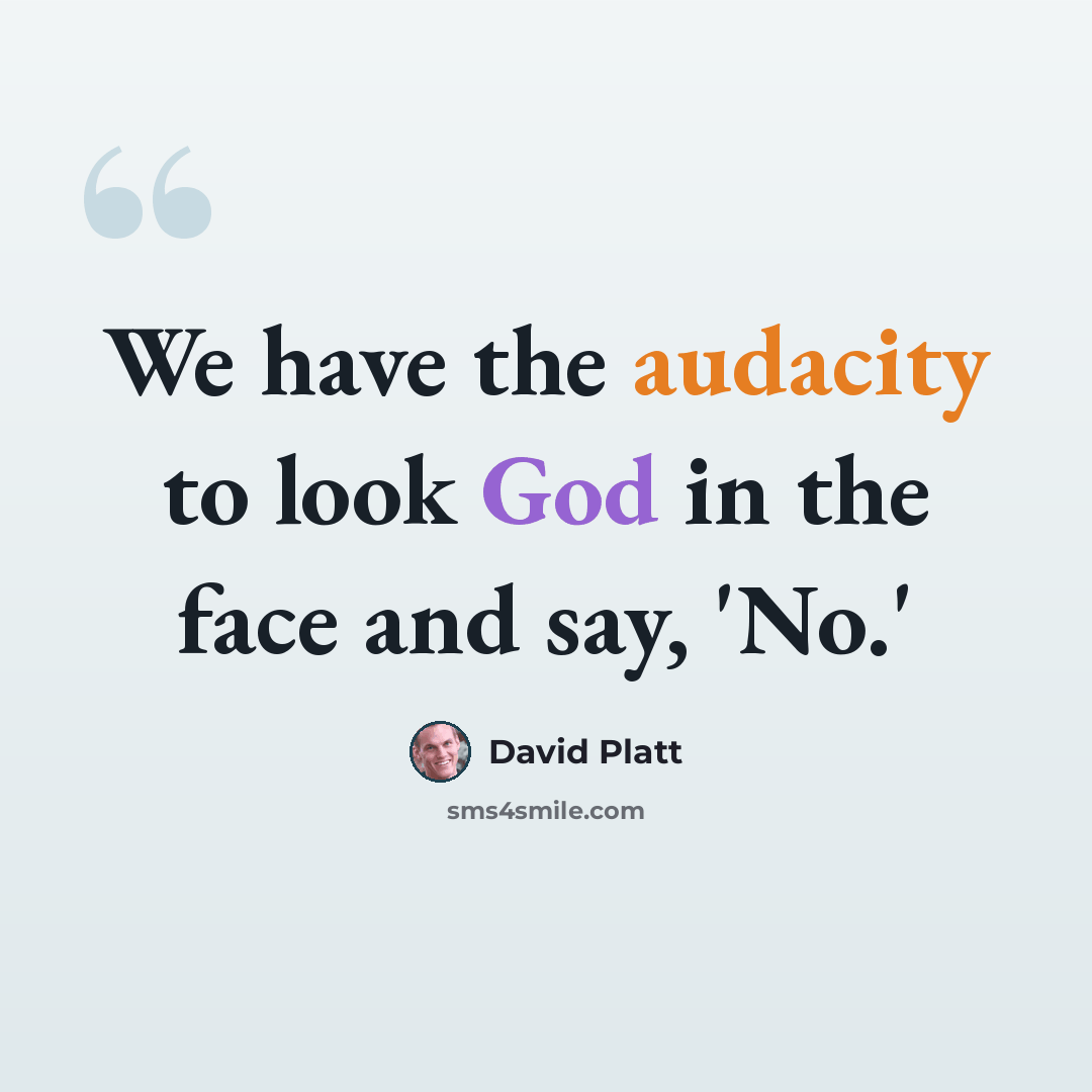 “We have the audacity to look God in the face and say, 'No.'” quote by David Platt