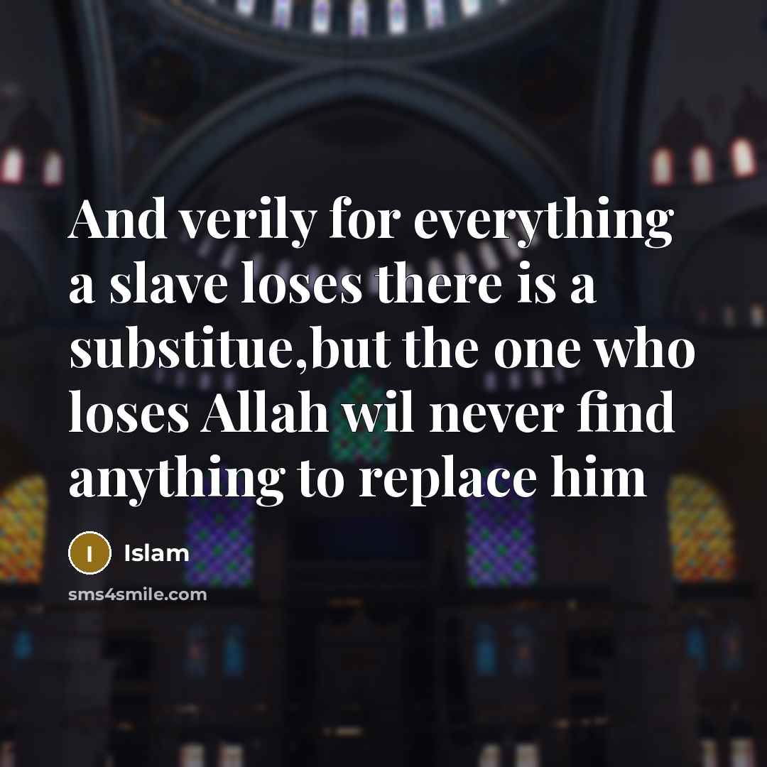 “And verily for everything a slave loses there is a substitue,but the one who loses Allah wil never find anything to replace him” quote by Islam