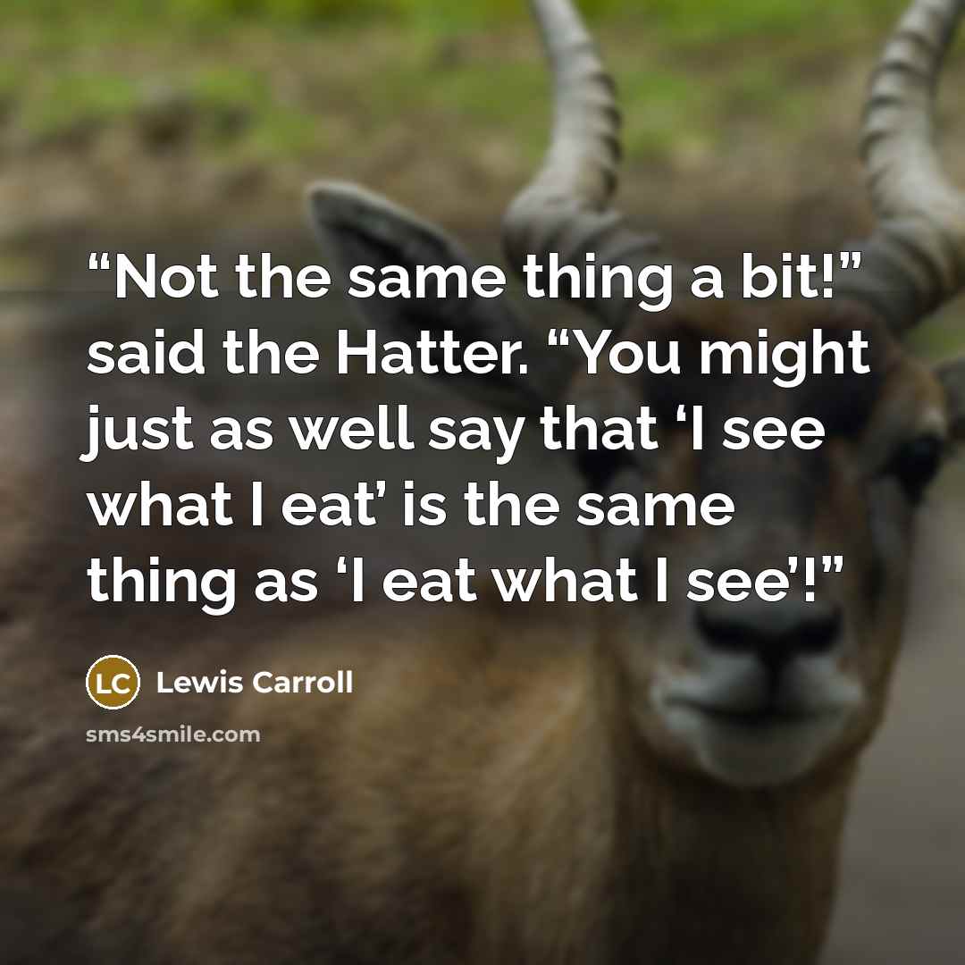 “Not the same thing a bit!” said the Hatter. “You might just as well say that ‘I see what I eat’ is the same thing as ‘I eat what I see’!” quote by Lewis Carroll