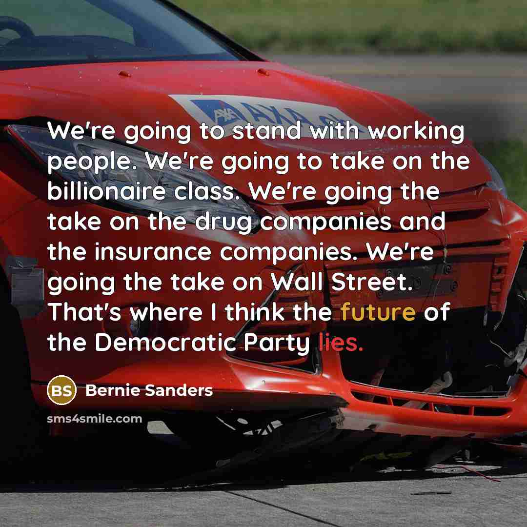 “We're going to stand with working people. We're going to take on the billionaire class. We're going the take on the drug companies and the insurance companies. We're going the take on Wall Street. That's where I think the future of the Democratic Party lies.” quote by Bernie Sanders