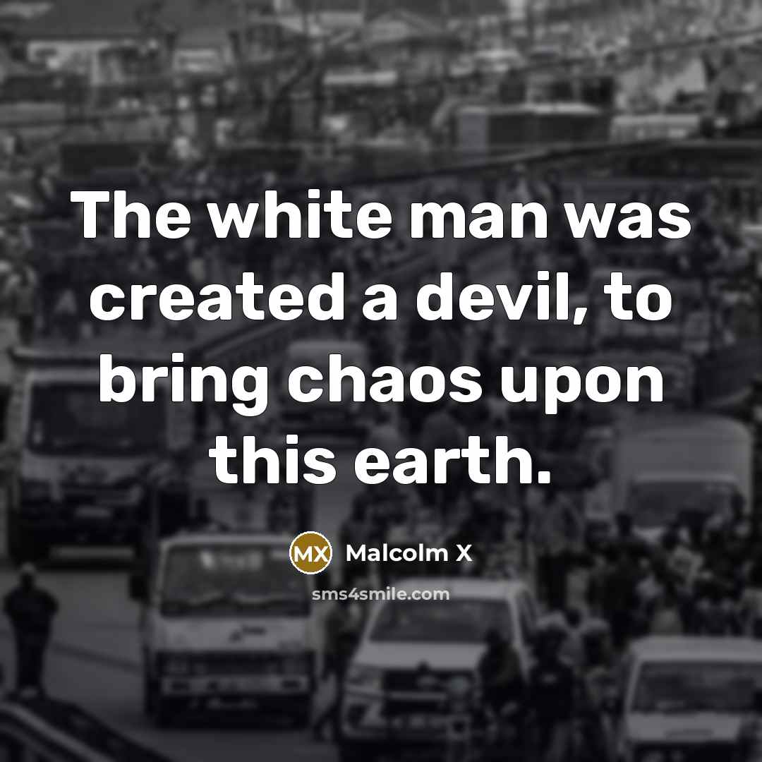 “The white man was created a devil, to bring chaos upon this earth.” quote by Malcolm X