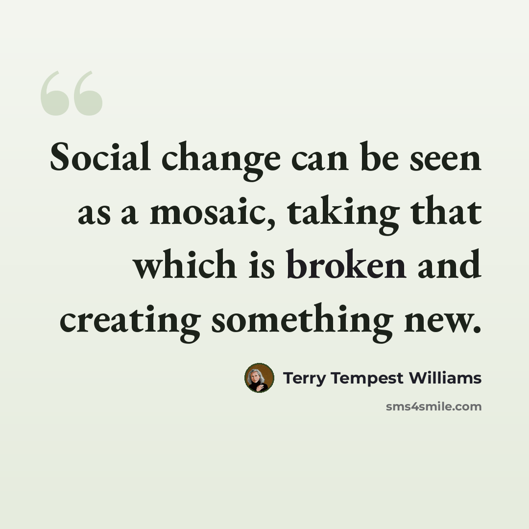 “Social change can be seen as a mosaic, taking that which is broken and creating something new.” quote by Terry Tempest Williams